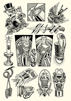 an old school tattoo design with different designs