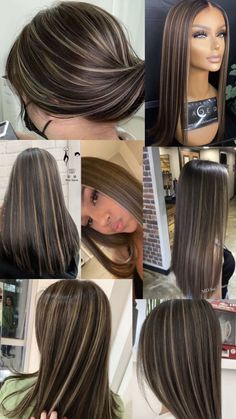 Brown Straight Hair With Highlights, Straight Hair With Highlights, Brown Straight Hair, Hairstyle Examples, Hair With Highlights