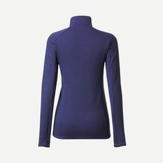 Longline at the centre back to prevent air from entering. Thumb loops to protect the top of your hand from the cold. Lightest weight of wool at the underarm (190 g/sqm). | Forclaz Women's Merino Wool Long-Sleeved Backpacking T-Shirt - Mt900 in Navy Blue, Size XL Zip Collar, Lovely Tops, Backpacking, New Product, Moisture Wicking, Merino Wool, Womens Shirts, Navy Blue, Size Medium