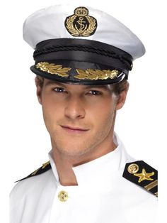 34" White and Gold Captain Unisex Adult Halloween Cap Costume Accessory - One Size Captain Costume, Captain Cap, Sailor Cap, Navy Cap, Navy Sailor, Navy Hats, Sailor Hat, Steampunk Costume, Fancy Dress Accessories