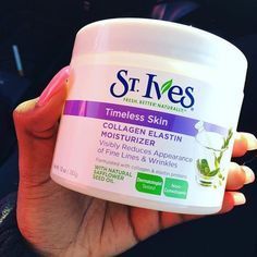 A couple of months ago, I stumbled upon a St. Ives product that I had never seen before — the Timeless Skin Facial Moisturizer (only $4!) made with safflower seed oil and collagen elastin. It promises to reduce fine lines and wrinkles (which I don’t have...yet), while making your skin as smooth and as soft as a baby’s bottom. Anyways, I finally tried it and here are my thoughts:You get a LOT of product for what you pay for. Like, a full tub of moisturizer with a light, pleasant scent. I applied Beauty Products You Need, Skin Facial, Skin Collagen, Facial Moisturizers, Moisturizer For Dry Skin, St Ives, Best Face Products, Skin Cream, Better Skin