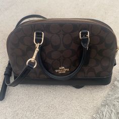 Like New, Never Used, But The Handles Have The Tiniest Scratches - Included In The Pic Very Clean Insides Bottom Very Clean Too Can Send More Pics!!!! Includes Care Card Attached Creed For Authenticity Brown Handheld Satchel With Branded Hardware, Handheld Brown Satchel With Branded Hardware, Brown Coach Satchel For Evening, Coach Belt Bag, Small Black Purse, Mini Crossbody Purse, Vintage Coach Bags, Coach Tote, Coach Belt