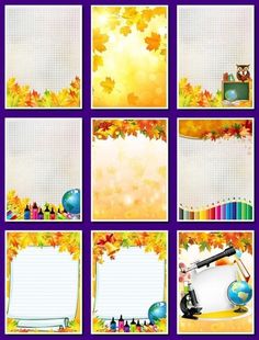 four different frames with autumn leaves and an earth globe on the bottom one is blank for text