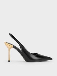 Blkbox Metallic-Heel Pointed-Toe Slingback Pumps | CHARLES & KEITH Charles And Keith Heels, Charles And Keith, Staple Shoes, Size Chart For Kids, Metallic Heels, Charles Keith, Slingback Heel, Black Box, Slingback Pump