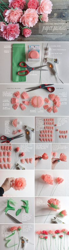 the instructions for making paper flowers are shown