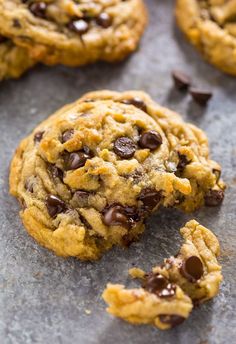 chocolate chip cookies with one broken in half