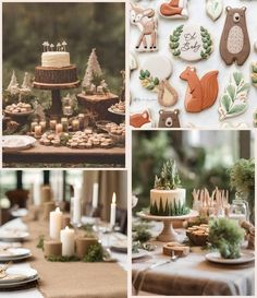 a collage of pictures with cookies, cakes and desserts on it's table