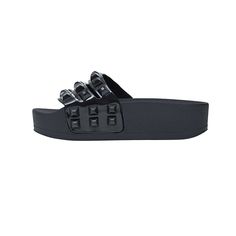 Trendy Platform Slip-on Slides, Trendy Platform Round Toe Sandals, Trendy Platform Sandals With Round Toe, Trendy Round Toe Platform Sandals, Trendy Cushioned Wedge Heel Footbed Sandals, Trendy Flat Platform Slippers In Synthetic, Modern Chunky Platform Open Toe Sandals, Trendy Sandals With Thick Bottom And Round Toe, Trendy Thick Bottom Sandals With Round Toe