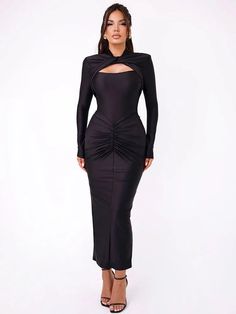 Long Sleeved Pleated Hollowed Out Maxi Dress Dress Details, Floor Length, Dress Length, Sleeve Styles, Slim Fit, Maxi Dress, Long Sleeve, Dresses