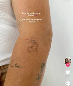 a woman's arm with tattoos on it and the caption that reads, little pocket from my father just love the design so much