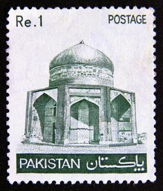 the pakistan postage stamp shows an image of a mosque