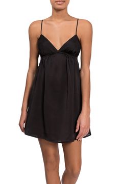 You'll be sweet dreaming when you slip into this silky satin chemise designed with a flattering V-neck and shirred back detail. Style Name:Everyday Ritual Empire Babydoll Chemise. Style Number: 6182607. Available in stores. V-neck Slip Dress With Delicate Straps, V-neck Slip Dress For Night, Chic Silk V-neck Sleepwear, Satin V-neck Camisole With Delicate Straps, Flirty V-neck Camisole For Date Night, Feminine Satin V-neck Sleepwear, Silk V-neck Camisole With Adjustable Straps, Flirty Satin Slip Dress With Spaghetti Straps, Beach Slip Dress With Adjustable Straps And V-neck