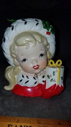 this is a vintage napco christmas girl head vase, just adorable, CX-2348B 1956 Lady Head Vases, Head Vases, Santa Head, Head Planters, Chocolate Cups, Head Vase, Christmas Paper, Christmas Girl, Christmas Home