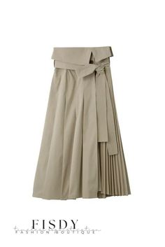 Fisdy - Elegante falda plisada con lazo y cintura alta Skirt With Bow, Pleats Pattern, Irregular Skirt, High Waisted Pleated Skirt, Chic Office, Mid Length Skirts, Skirt Skirt, Types Of Skirts, Office Ladies