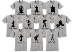 the seven silhouettes of male and female characters on t - shirts, all in different styles