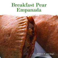 the breakfast pea empanada is cut in half and ready to be eaten with text overlay