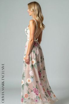 Olivia Mark - Elegant Floral High-Low Maxi Dress with Lace Trim and Deep V-Neckline V-neck Floral Embroidery Lace Maxi Dress, Feminine Floral Print V-neck Maxi Dress, Pink Floral Embroidery Floor-length Maxi Dress, Fitted V-neck Floral Print Maternity Dress, High Low Maxi Dress, Maternity V-neck Maxi Dress With Floral Print, Lace Maxi, Deep V, Floral Lace