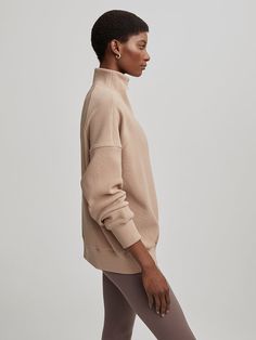 Look totally effortless with the Rhea Half-Zip Sweatshirt! Complete with a high collar, dropped shoulders, and signature ottoman ribbed fabric, this classic piece is the perfect way to elevate your casual look. Not to mention, it comes in a neutral soft beige tone that pairs perfectly with leggings and joggers. Get ready to stay comfortable and chic all day long! Ottoman Fabric, Fabric Ottoman, Soft Beige, Half Zip Sweatshirt, Zip Sweatshirt, Ribbed Fabric, Small Tops, High Collar, Long A Line