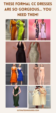 Do you want some really pretty custom dresses for your sim? Well, these cc formal dresses are my current favourites that I can't live without #TheSims4 Sims 4 Cc Formal Dresses, Sims 4 Cc Formal, Black Widow Dress, Sims Love, Black And White Party, Camille Dress, Magnolia Dress