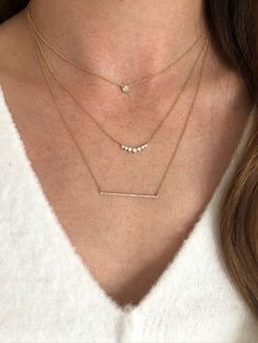 (1) Roxy Necklace by Kasia Jewelry – Kasia J. Bar Necklace Layered, Minimalist Diamond Necklace, Diamond Bar Necklace, American Diamond Necklaces, Dainty Diamond Necklace, Small Necklace, Layered Necklace Set, Bangles Jewelry Designs, Diamond Bar