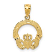 14k Yellow Gold Irish Claddagh Celtic Knot Pendant Charm Necklace Fine Jewelry Gifts For Women For Her Claddagh Necklace, Celtic Knot Pendant, Bow Jewelry, Gold Satin, Fine Jewelry Gift, Fine Jewellery Necklace, Gold Charm, High Quality Jewelry, Charm Jewelry