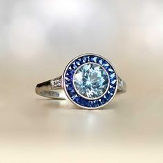 13615-Artistic-1000x1000 Diamond Ring With Halo, Sapphire Halo Engagement Ring, Ring With Halo, Estate Diamond Jewelry, Aquamarine Jewelry, Aquamarine Ring, Aquamarine Rings, Platinum Ring, Perfect Engagement Ring