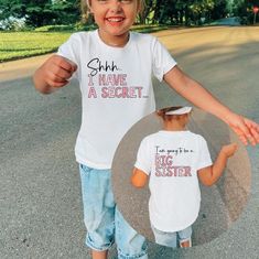 Shhh.. I have a secret, Big Sister T-shirt T-shirt is 100% cotton.  We design & print our products with care & love! We use the best qualityinks & transfers on all products. * * * * * * * * * * * * * * * * * * * * * * * * * * * * * CARE INSTRUCTIONS: Wash inside out on gentle wash, Do not tumble dry. * * * * * * * * * * * * * * * * * * * * * * * * * * * * * SHIPPING: We want to get your product to you as quickly as possible, your purchase will be shipped through Australia post, Express post is a Christmas T-shirts Big Sister, I’m Going To Be A Big Sister, I Love My Big Sister Onesie, Im Going To Be A Big Sister Shirt, Big Sister T Shirt, Big Sister Announcement, I’m Going To Be A Big Sister Tshirts, Promoted To Big Sister, I Have A Secret