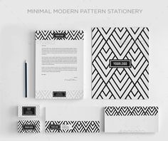 stationery mockup with black and white geometric patterns