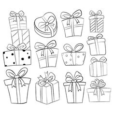 hand drawn gift boxes with ribbons and bows