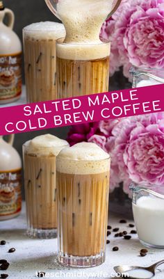 salted maple cold brew coffee in tall glasses