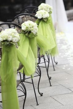 some chairs with flowers on them are lined up