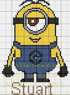 a cross stitch pattern with a minion in overalls and the words despicinte on it