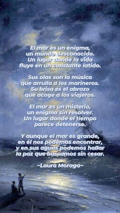 a poem written in spanish on the beach with an image of a ship at sea