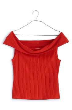 This ribbed off-the-shoulder top that pairs with practically anything already in your closet is an essential style in a cool cotton blend. Off-the-shoulder neck Cap sleeves 56% cotton, 40% polyester, 4% elastane Machine wash, tumble dry Imported Red Off The Shoulder Top, Madewell Blouse, Orange Fits, Shoulder Shirts, Red Shirt, Off The Shoulder Top, Cap Sleeves, Madewell, Shoulder Top