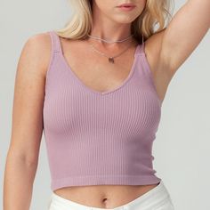 Ribbed, Knit, Scoop Neck, Cropped, Cami Tank Top In A Lavender Light Purple Color. This Tank Is Perfect For The Spring And Summer, Super Stretchy And Comfortable! 52% Viscose, 42% Nylon, & 6% Spandex Model Is Size Small Wearing Size Small Measurements: S: Chest 23" & Length 16.5" M: Chest 24" & Length 16.5" L: Chest 25" & Length 16.5" Brand New! From My Boutique! Casual Lavender Knit Tops, Lavender Knit Tops For Spring, Spring Lavender Knit Tops, Purple Ribbed Knit Tops, Leggings Activewear, Fashion Lingerie, Halter Tank Top, White Cami, Grey Tank Top