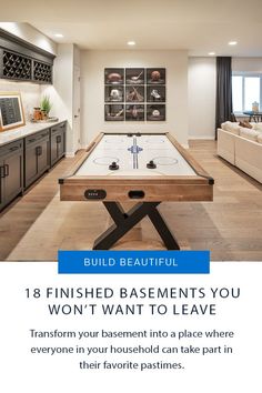 Visit our blog for basement design inspiration for the whole family. Basement Game Room And Bar, Downstairs Room Ideas Basements, Best Finished Basement Ideas, Basement Narrow Layout, Rec Room With Pool Table, Basement Game Room Storage, Game Room Media Room, Rec Room Flooring Ideas, Living Room Decor Basement