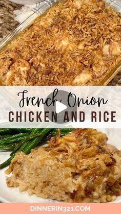 french onion chicken and rice casserole on a plate