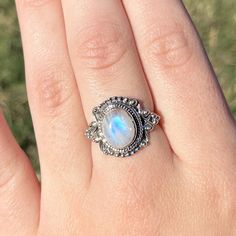 Ring For Her, Moonstone Ring, Sterling Silver Ring, Solitaire Boho Ring, Silver Statement Rings, Promise Rings, Gifts for Her Item Code: 42 Metal: High-Quality 925 Sterling Silver Width: 12.50 mm Ring Size: Please select from the drop-down Stone Detail: - Rainbow Moonstone 9x11 mm Oval Cabochon Gemstone #birthstonering #925sterlingsilver #silverring #Moonstonesilverring #ringjewelry #gemstonejewelry #statementring #ring #handmadering #solitairering #gemstone #silverjewelry #roundring #giftforher Moon-shaped Sterling Silver Moonstone Ring As Gift, Mystical Moon-shaped Moonstone Ring In Sterling Silver, Mystical Moon-shaped Sterling Silver Moonstone Ring, Spiritual Silver Multi-stone Moonstone Ring, Bohemian Sterling Silver Moon-shaped Crystal Ring, Moonstone Ring Sterling Silver, Promise Ring Gift, Statement Ring Silver, Round Rings