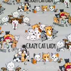 many cats and kittens are depicted on a gray background that says crazy cat lady