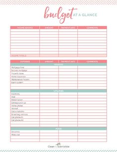 a printable budget sheet with the words budget written in pink, blue and green