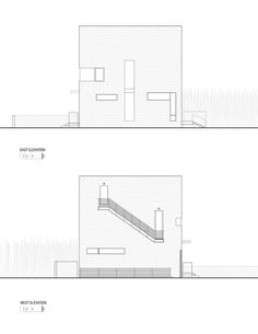 two drawings showing the different sections of a house with stairs, windows and other details