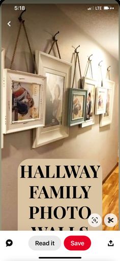 a wall with pictures hanging on it and the words halfway family photo written below