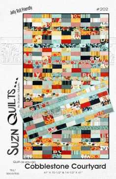 the cover of cobblestone courtyard quilts, featuring an image of a patchwork pattern