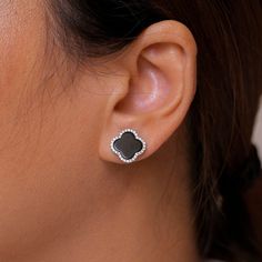 Black Onyx Silver Earrings , Onyx Silver Studs, Black Gemstone, Four Leaf Clover, Minimalist Earrings, Modern Studs, Bridesmaid Earrings Beautiful Clover Shape Black Onyx Studs Are Shiny And Gorgeous. Best Jewelry For Women, Girls To Attend Parties, Weddings Or Any Other Activities. .Crafted : 925 Sterling Silver Rhodium Plated For A Life-Time Luster. Posts Ensure Earrings Are Securely And Comfortably In Place Throughout Your Daily Life. .Specifications & Sizes: Earrings Size: 10x10 Mm. Total We Clover Design, Tanzanite Earrings, Onyx Jewelry, Clover Earrings, Teardrop Dangle Earrings, Heart Drop Earrings, Skull Earrings, Red Earrings, Hypoallergenic Earrings