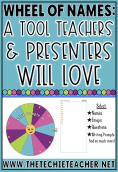 a wheel of names poster with the words, tools teachers and presenters will love