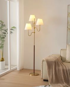 a living room scene with focus on the floor lamp