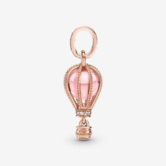 Reach new heights with the Sparkling Pink Hot Air Balloon Dangle Charm. This warm-toned charm is hand-finished in 14k rose gold plating. Beaded ropes encase a fairy tale pink crystal accented by shimmering clear cubic zirconia. The bail and base of the balloon are embellished with glittering pavé. Below, a small gondola awaits to transport you to your destination. Wear it for daily inspiration or gift it to someone who is ready for their next adventure. - Pandora Sparkling Pink Hot Air Balloon D Pink Hot Air Balloon, Charms Pandora, Bracelet Pandora, Beaded Rope, Pandora Bracelet Charms, Pandora Style, Pandora Silver, A Fairy Tale, Cute Charms