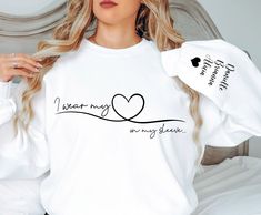 Heart On My Sleeve, Kids Names, Mama Sweatshirt, Mom Sweatshirt, Clothing Stores, Valentines Day Shirts, Heart On, Kid Names, Cut And Style