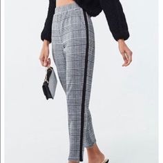 Brand New With Tags! High Waisted Plaid Ankle Pant With Contrast Black Striping. Front Pockets! Thicker Material For Comfort. Dress Them Up For Work, Or Down With Sneakers For A More Casual Look! Forever 21 Fall Trousers, Forever 21 Trousers For Fall, Forever 21 High Waist Pants For Work, Forever 21 High Waist Work Pants, Forever 21 Fitted Pants For Workwear, Forever 21 Fall Workwear Pants, Forever 21 Fall Pants For Night Out, Chic Fall Bottoms From Forever 21, Chic Forever 21 Fall Bottoms