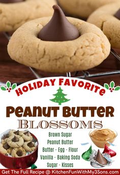 an advertisement for a peanut butter blossoms recipe